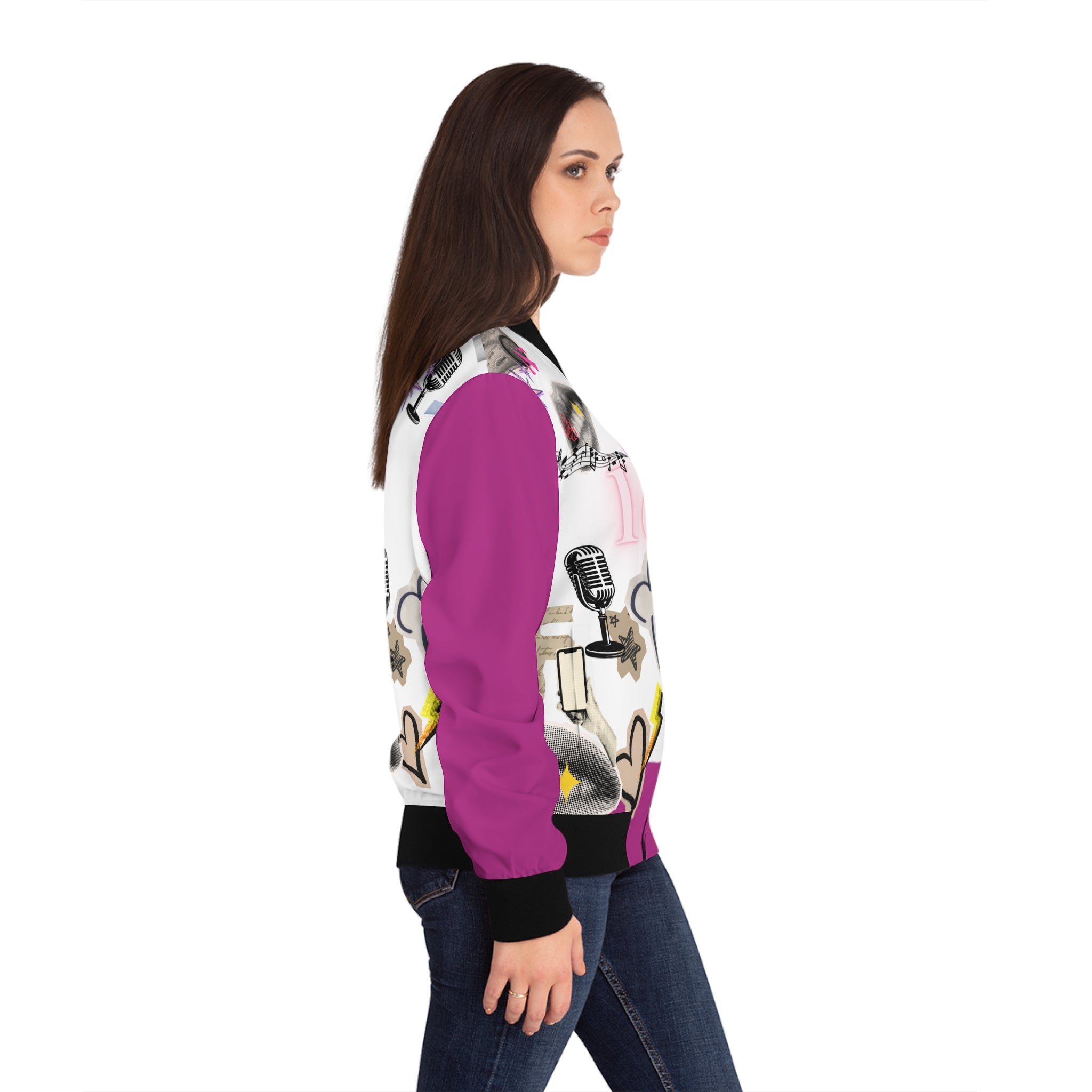 Icon Pink Bomber Jacket — Pink Graphic AOP Women's Streetwear