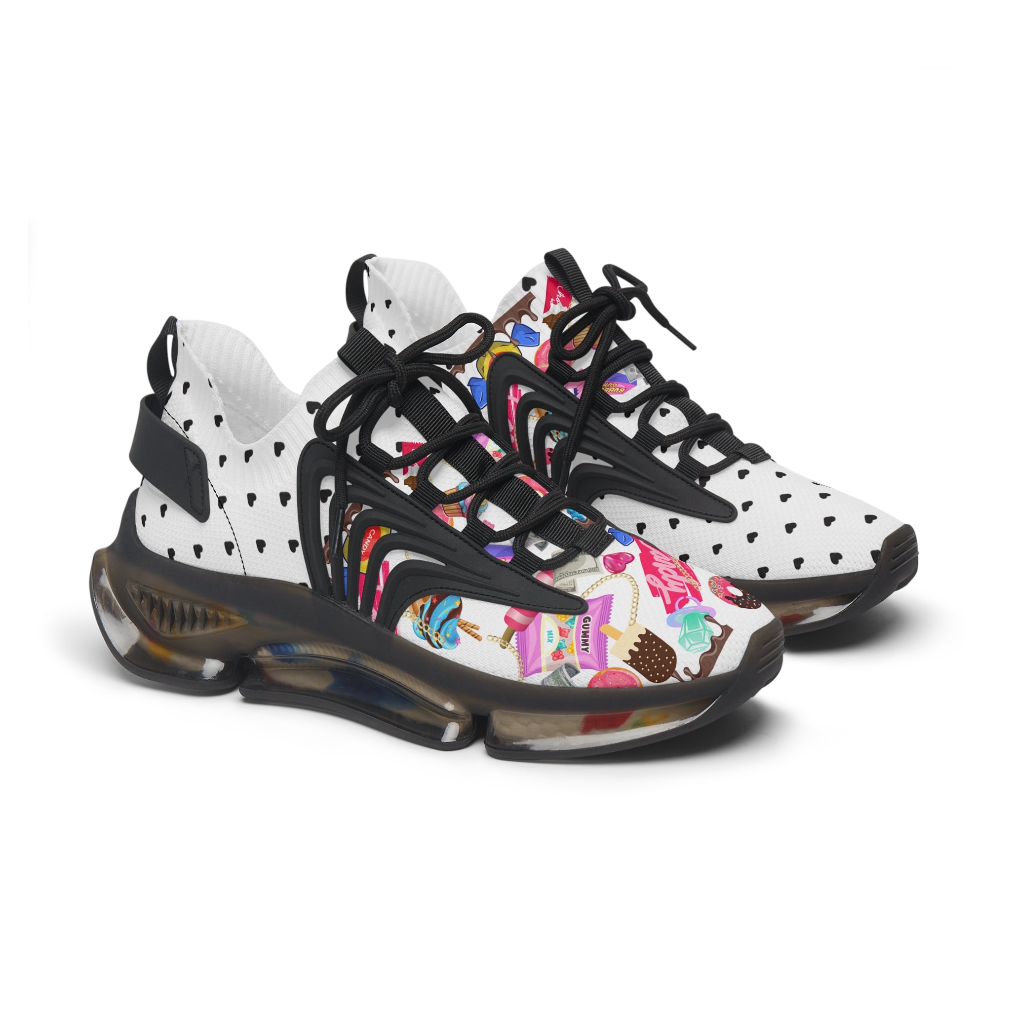 Black & White Candy Print Women's Mesh Sneakers Athletic Shoes