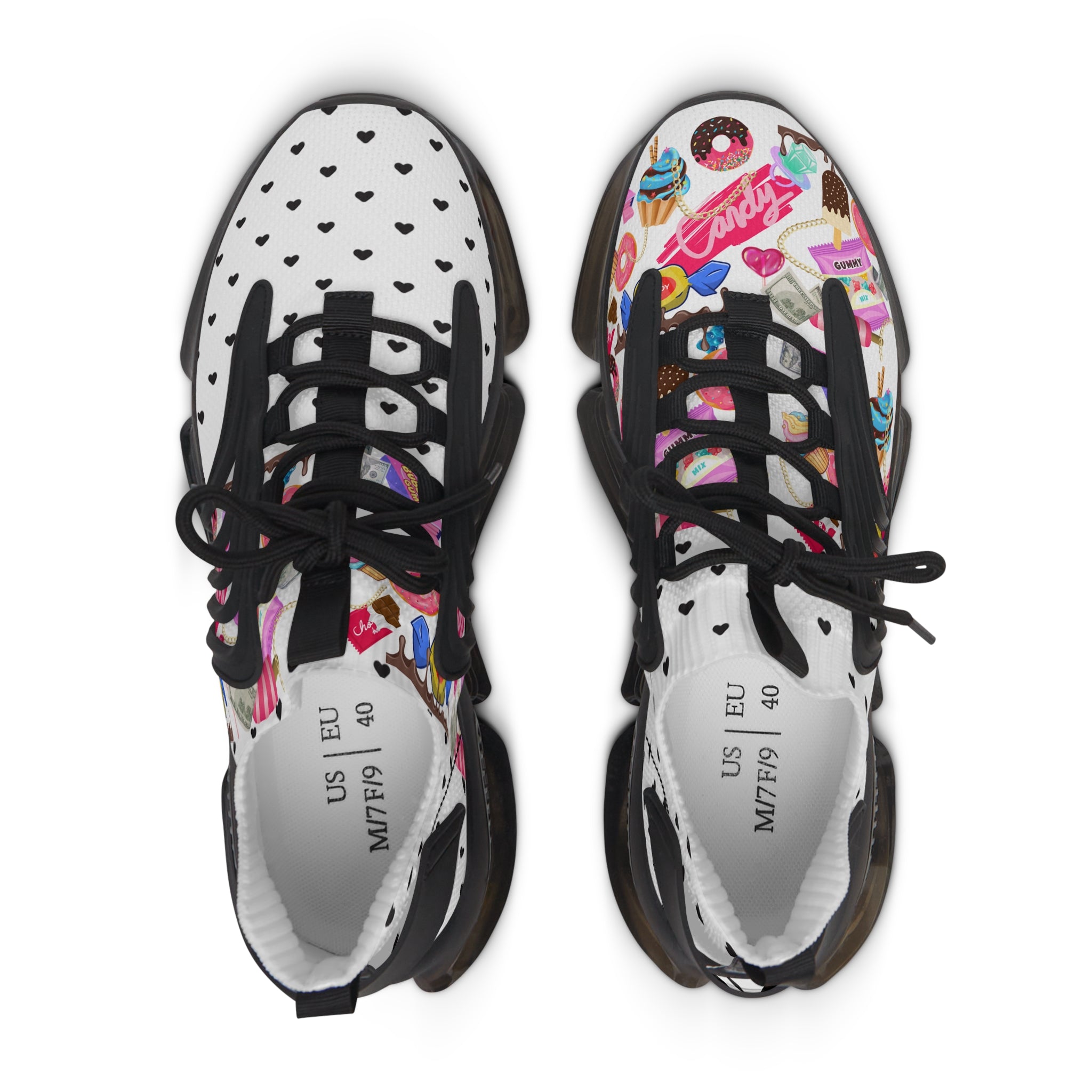 Black & White Candy Print Women's Mesh Sneakers Athletic Shoes