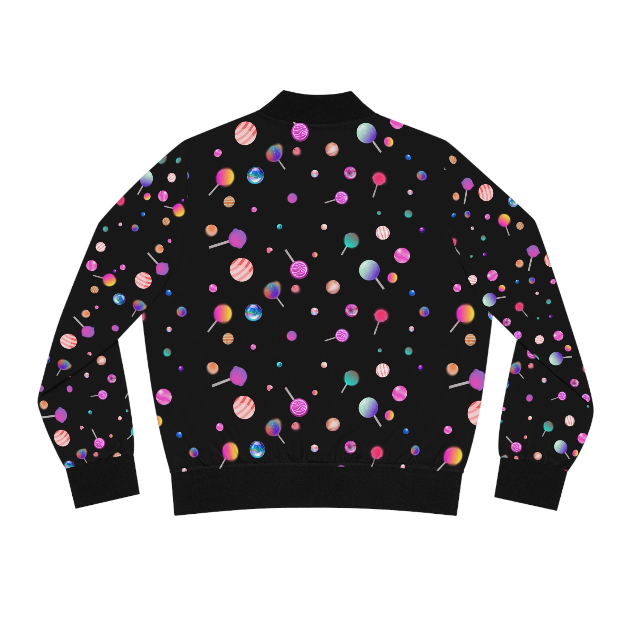 Lollipop Kandi Bomber Jacket — Women's Colorful Sweets AOP