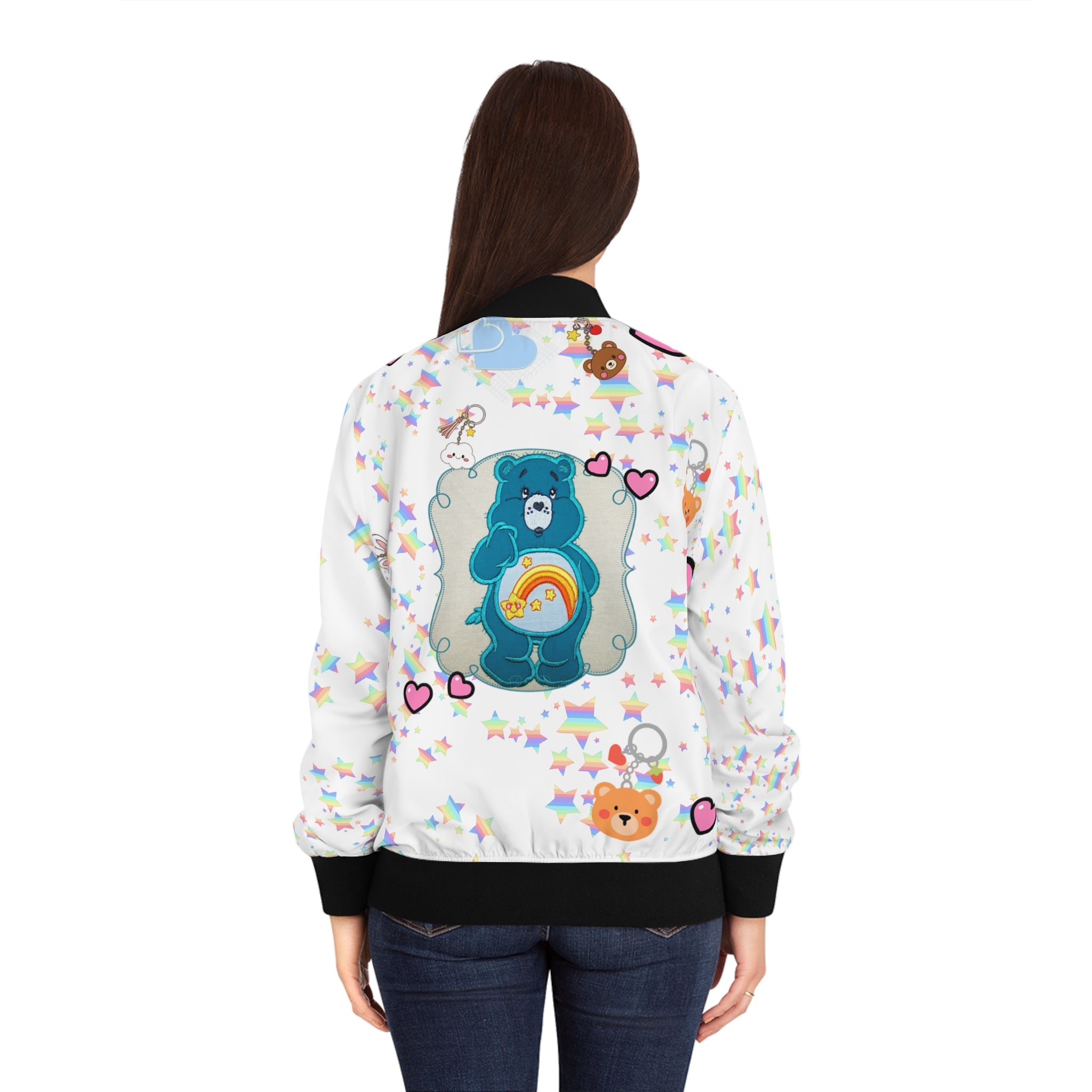 Starry Bear Bomber Jacket - Women's Rainbow Star Print