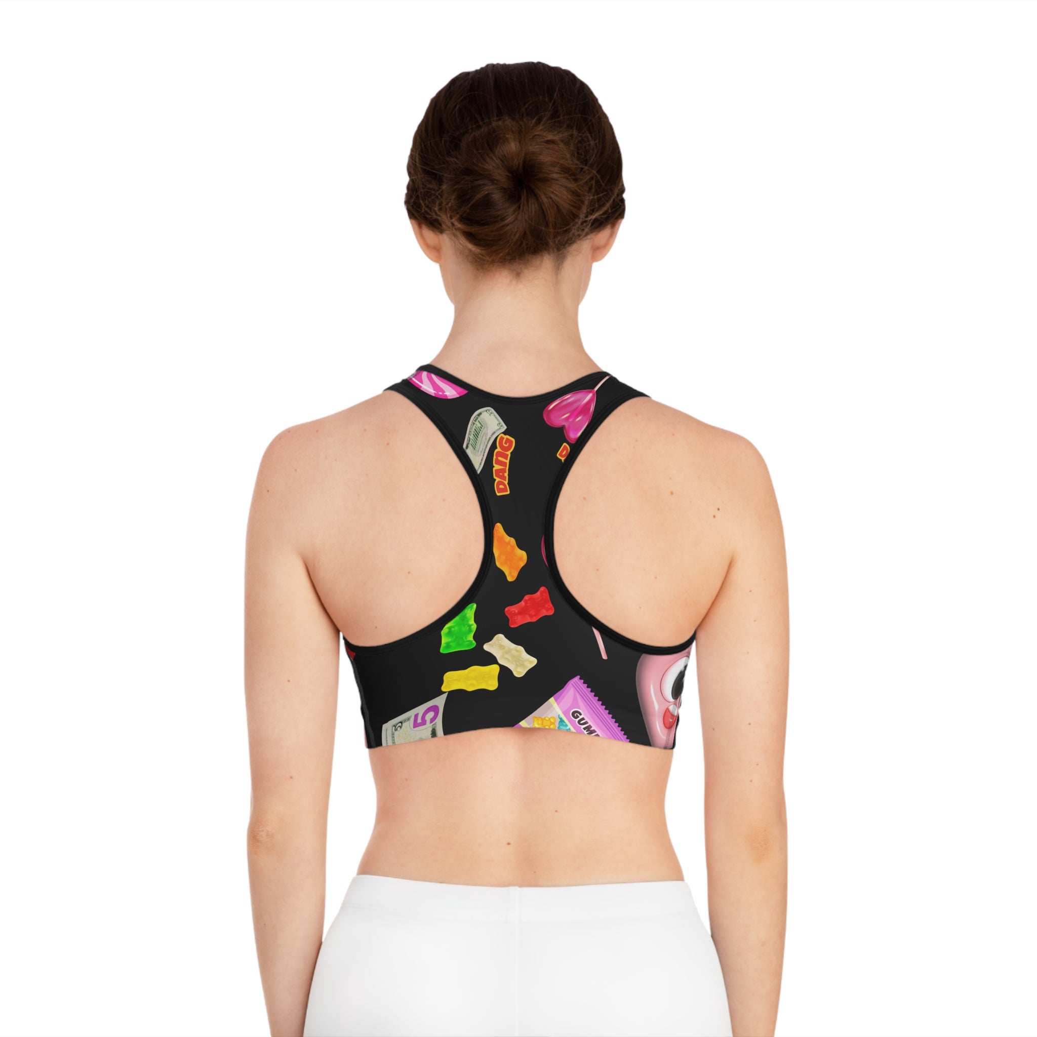 Midnight Candy- Sports Bra, Fun Workout Top, Gym Wear, Fitness Apparel, Gift for Athletes, Colorful Bra with Sweet Design