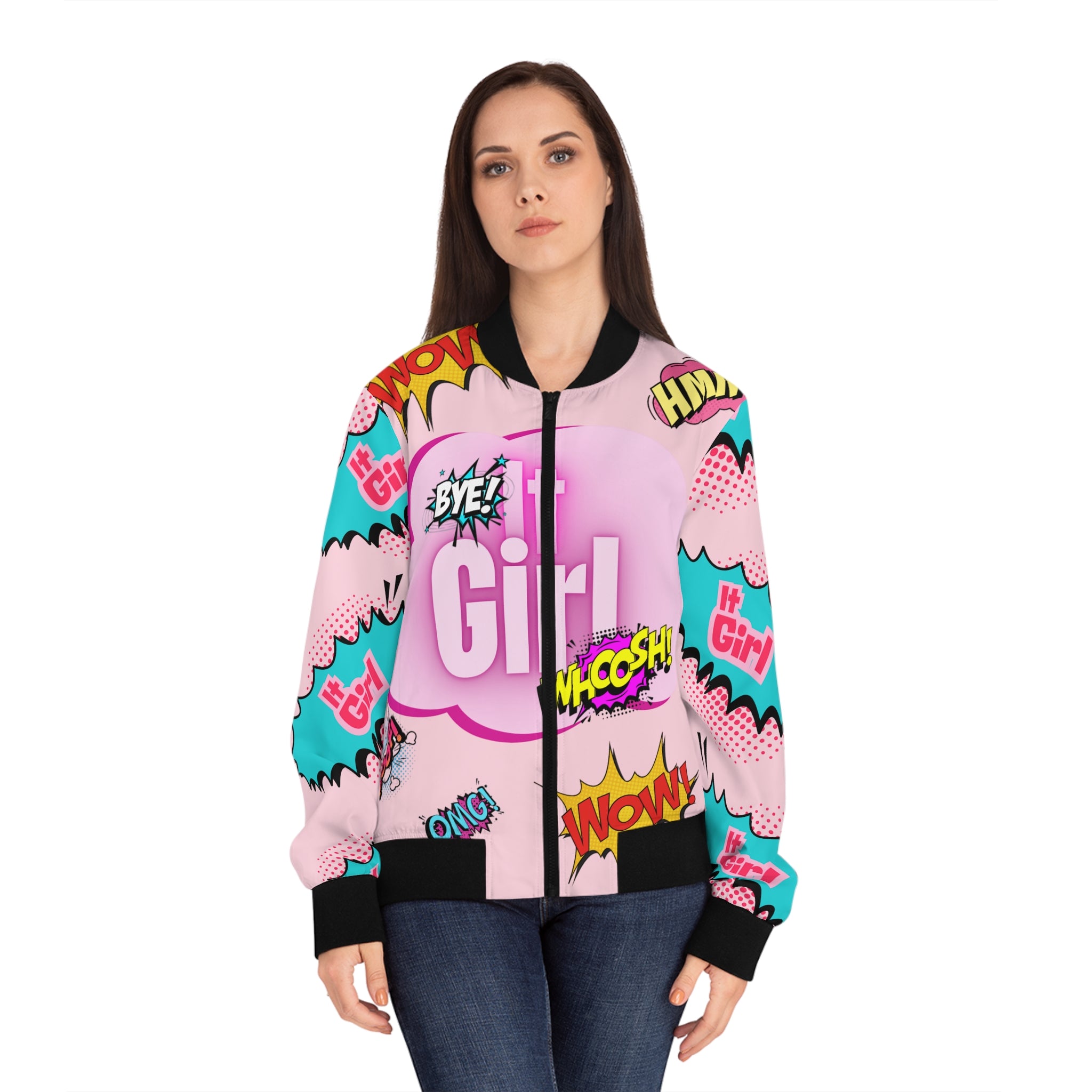 It Girl Pink Pop Art Bomber Jacket