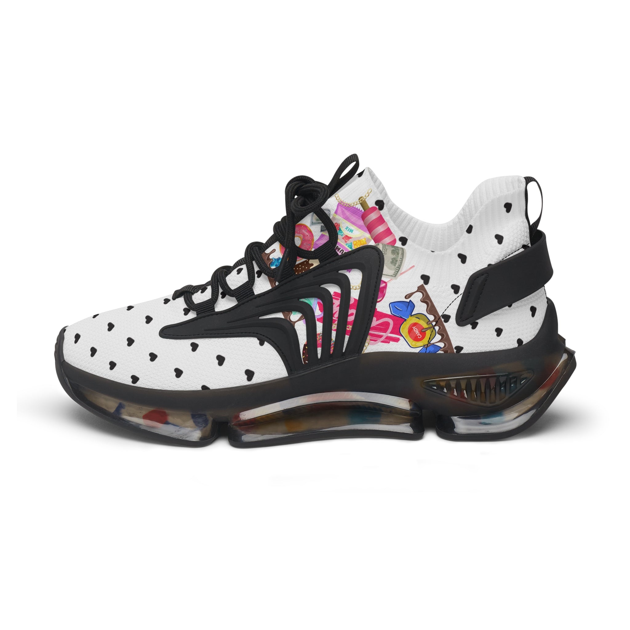 Black & White Candy Print Women's Mesh Sneakers Athletic Shoes