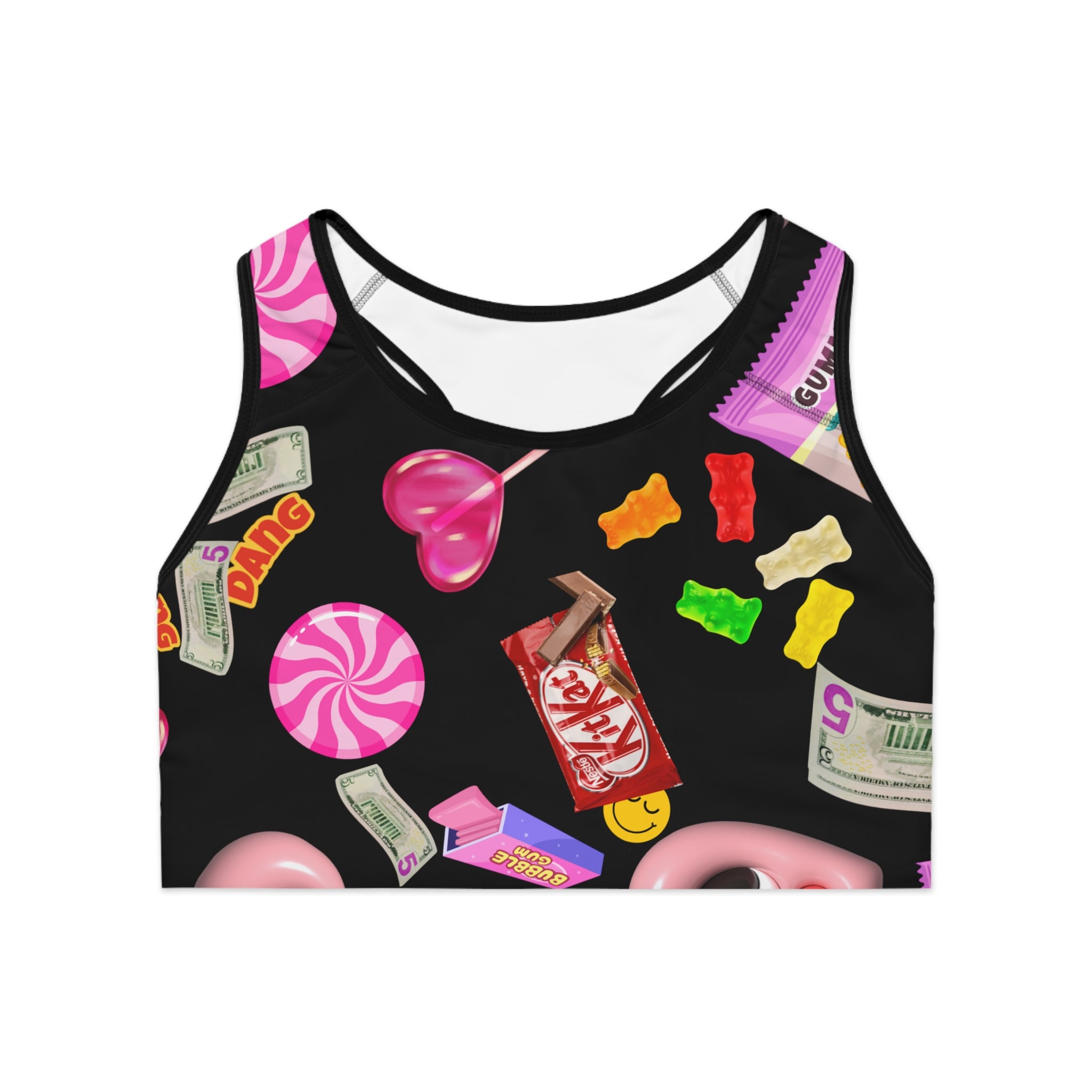 Midnight Candy- Sports Bra, Fun Workout Top, Gym Wear, Fitness Apparel, Gift for Athletes, Colorful Bra with Sweet Design