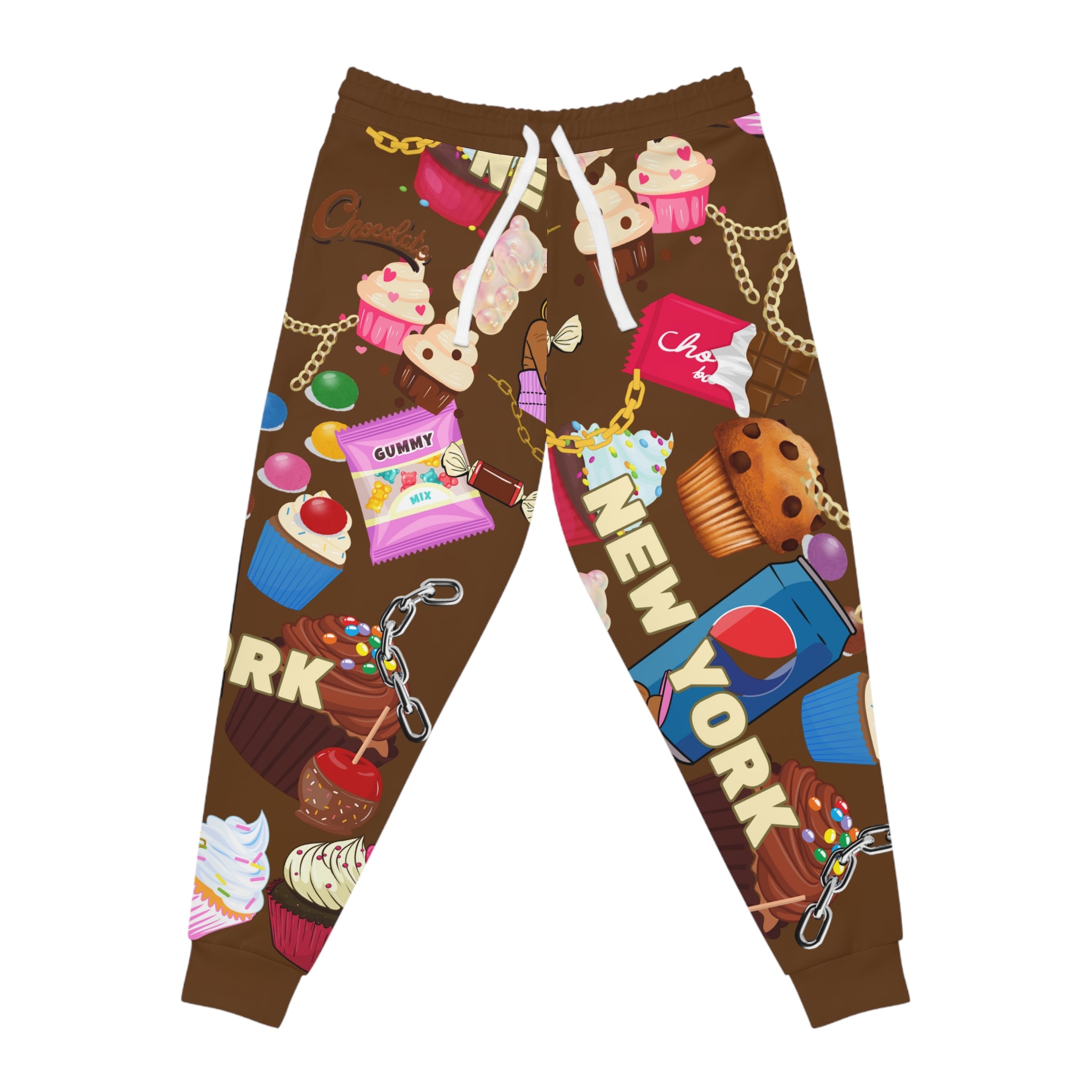 Milky Way- New York, Joggers, Fun Workout Pants, Unique Candy Apparel, Cozy Lounge Wear, Gifts for Food Lovers, Joggers with Desserts