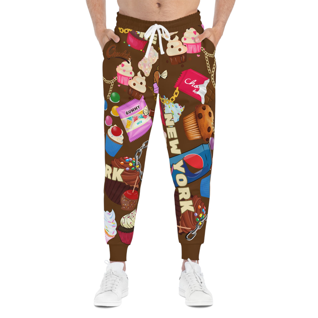 Milky Way- New York, Joggers, Fun Workout Pants, Unique Candy Apparel, Cozy Lounge Wear, Gifts for Food Lovers, Joggers with Desserts