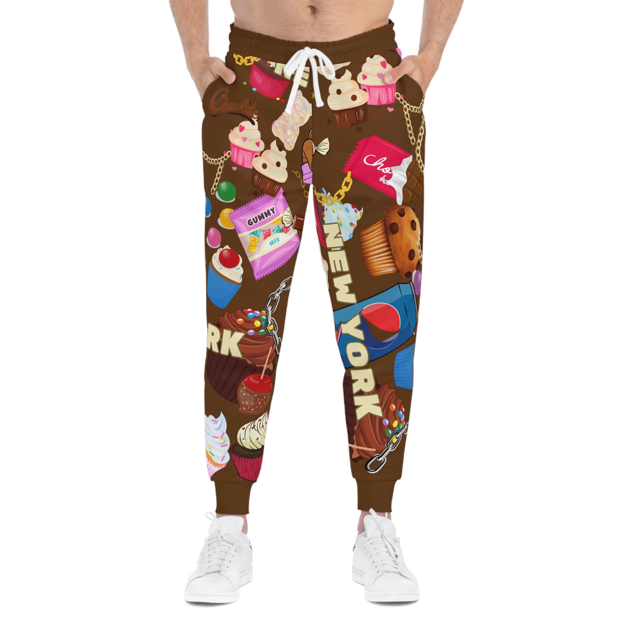 Milky Way- New York, Joggers, Fun Workout Pants, Unique Candy Apparel, Cozy Lounge Wear, Gifts for Food Lovers, Joggers with Desserts