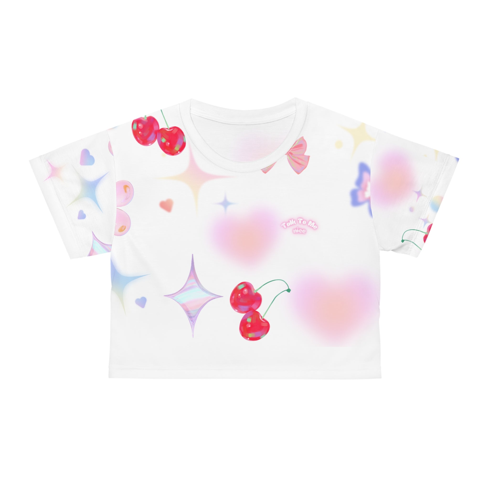 Talk To Me Nice- Charming Cherry Print Crop Tee, Trendy Summer Shirt, Cute Aesthetic Top, Gift for Teens, Casual Streetwear