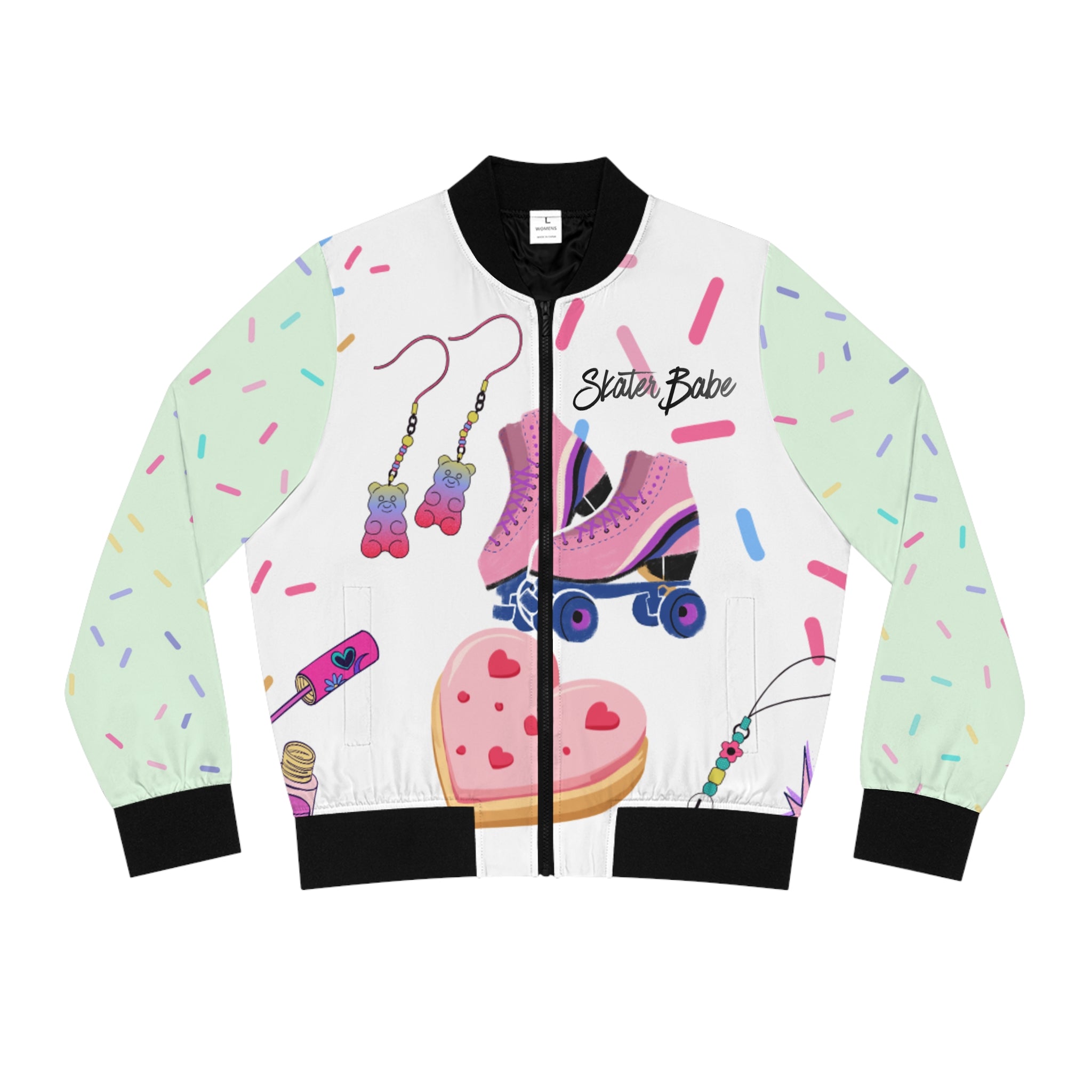 Skater Babe Bomber Jacket – Retro Roller Skate Cute Pastel AOP