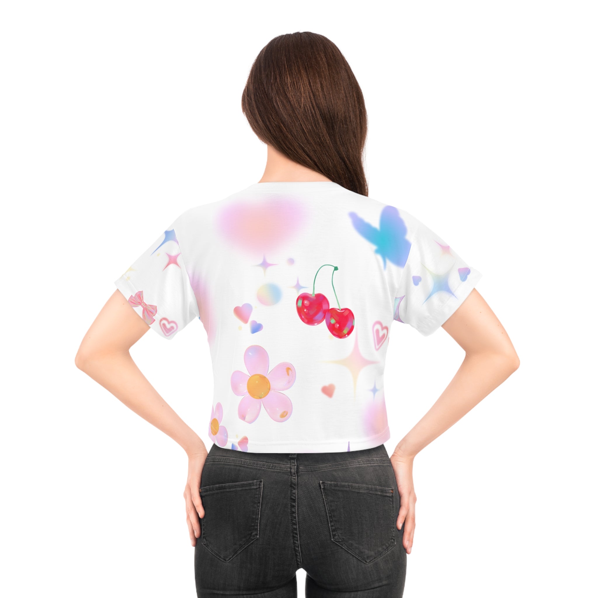 Talk To Me Nice- Charming Cherry Print Crop Tee, Trendy Summer Shirt, Cute Aesthetic Top, Gift for Teens, Casual Streetwear