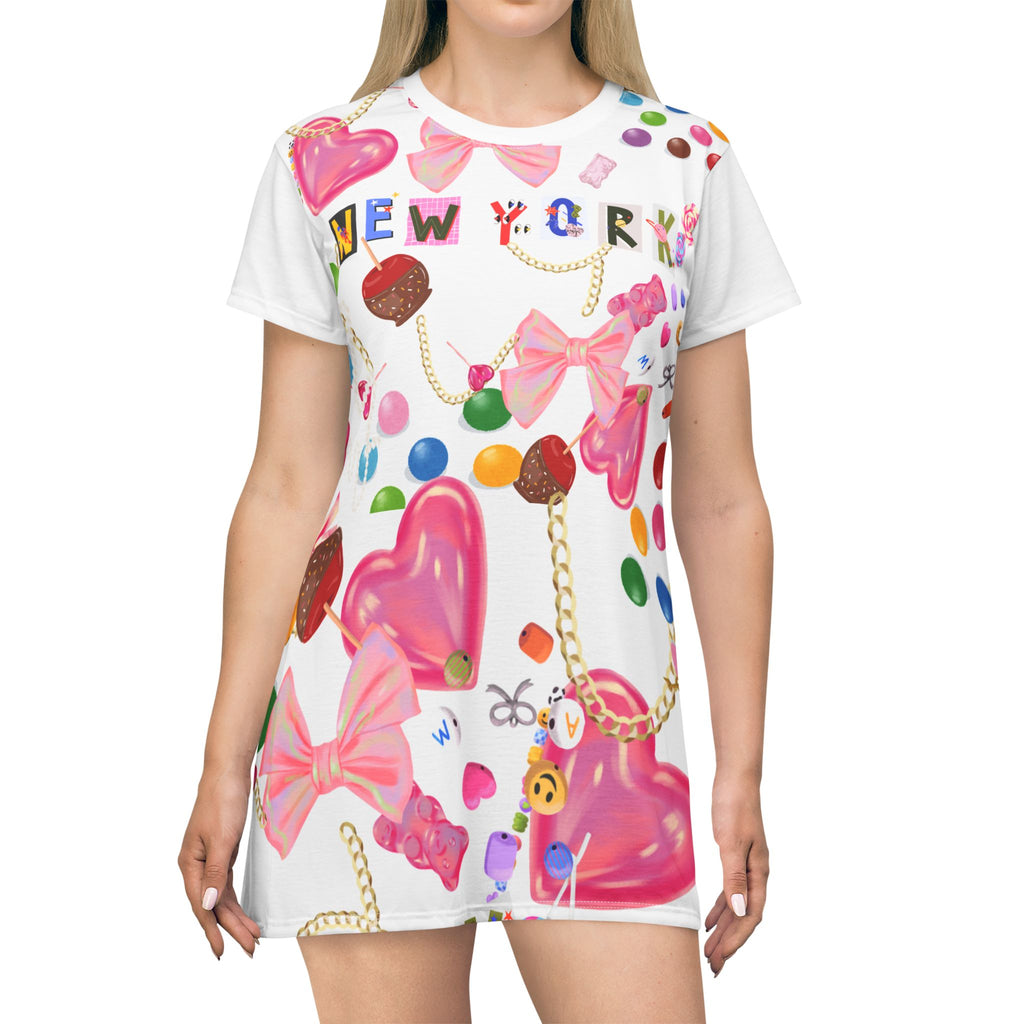 New York Candy- T-Shirt Skirt, Dress, Fun Summer Outfit, Trendy Dress, Playful Gift, Casual Wear, Fashion Statement