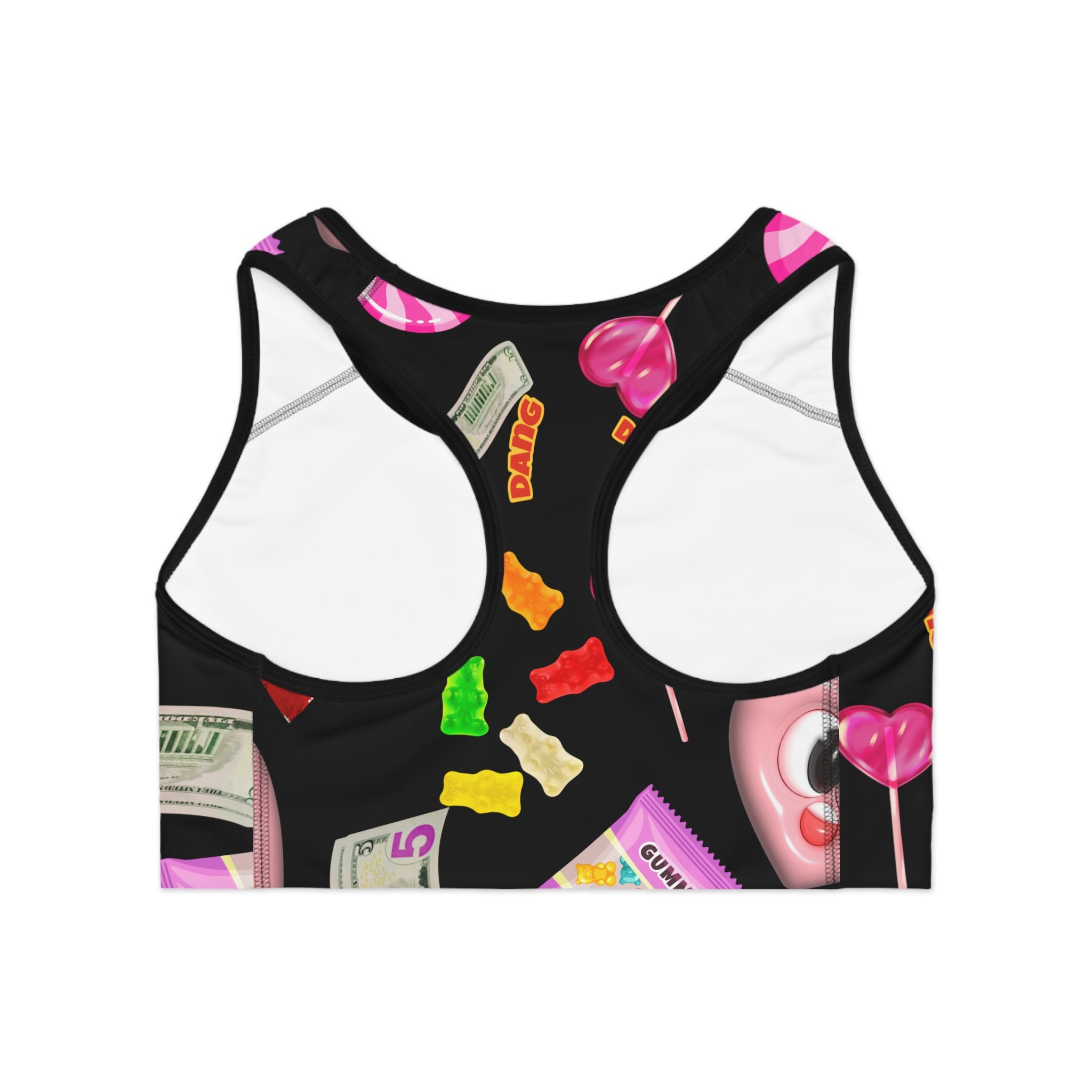 Midnight Candy- Sports Bra, Fun Workout Top, Gym Wear, Fitness Apparel, Gift for Athletes, Colorful Bra with Sweet Design